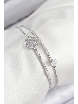 Uravas Store Pirinç Zirkon Taşlı Model Gümüş Renk Kadın Bileklik - TJ-BB7852