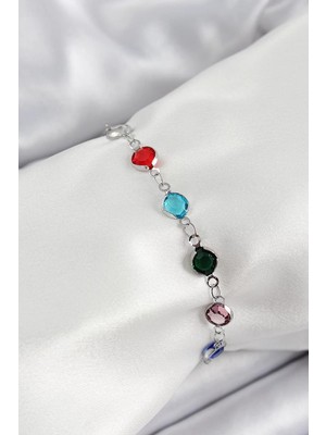 Uravas Store Pirinç Gümüş Renk Karışık Renk Zirkon Taşlı Kadın Bileklik - TJ-BB7046