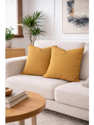 Goccia Home 2'li Keten Görünümlü Kırlent Kılıfı Fermuarlı Modern Dekoratif Yastık Kılıfı