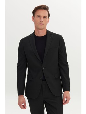 Altınyıldız Classics Erkek Siyah Slim Fit Dar Kesim Mono Yaka Gofre Desenli Takım Elbise