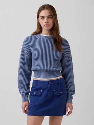 Gap Kadın Mavi 100% Pamuk Barrel Kol Crop Kazak