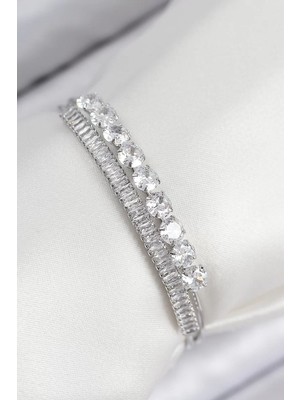 Uravas Store Pirinç Zirkon Taşlı Su Yolu Model Gümüş Renk Kadın Bileklik - TJ-BB7858