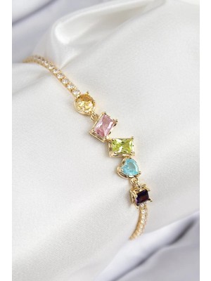 Uravas Store Pirinç Renkli Zirkon Taşlı Geometrik Model Gold Renk Kadın Bileklik - TJ-BB7689