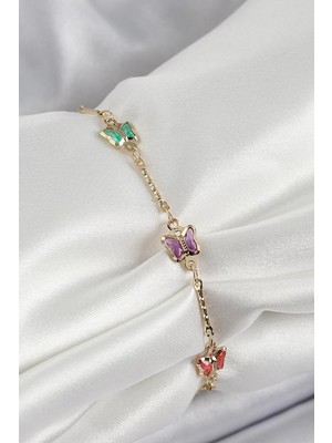 Uravas Store Pirinç Gold Renk Karışık Renk Zirkon Taşlı Kadın Bileklik - TJ-BB7057