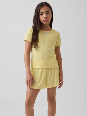 Gap Kız Çocuk Sarı Recycled Pointelle Pijama T-Shirt Üst