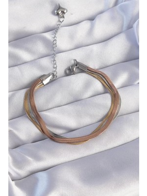 Uravas Store Çelik Renkli Italyan Zincir Model Çoklu Bileklik - TJ-BB6186