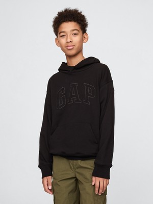 Gap Erkek Çocuk Siyah Gap Logo Relaxed Havlu Kumaş Sweatshirt