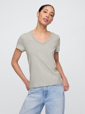 Gap Kadın Açık Gri V Yaka T-Shirt
