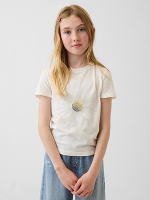 Gap Kız Çocuk Beyaz Grafik Baskılı T-Shirt
