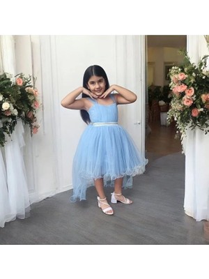 Ahsenim Bebe Kalp Yaka Tül Askı Kız Çocuk Abiye Elbise