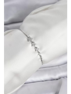 Uravas Store Gümüş Renk Zirkon Taşlı Yıldız Model Asansörlü Kadın Bileklik - TJ-BB8335