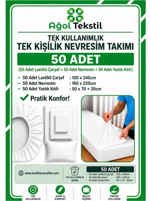 Ağol Tekstil Tek Kişilik Tek Kullanımlık Nevresim Takımı 50’li Set – Endüstriyel Paket