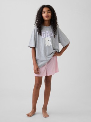Gap Kız Çocuk Pembe Recycled Pointelle Pijama Şort Takım
