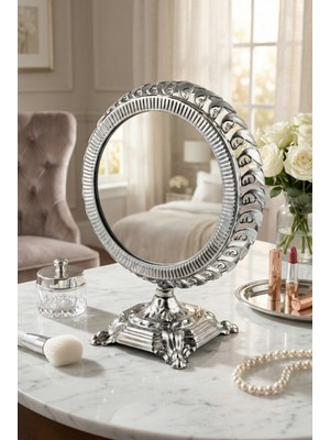 Aksesuar Evreni Polines El Aynası Masa Aynası Makyaj Aynası Ayarlanabilir Yuvarlak Paslanmaz Çelik Lüks