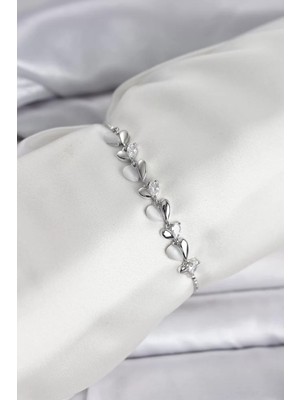 Uravas Store Gümüş Renk Zirkon Taşlı Sıralı Damla Model Asansörlü Kadın Bileklik - TJ-BB8337