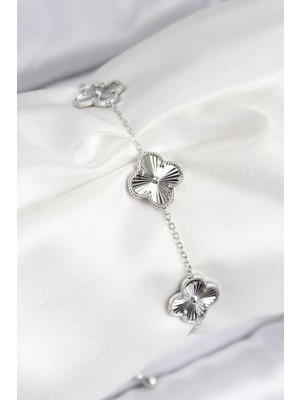 Uravas Store Vip Pirinç Yonca Model Gümüş Renk Kadın Bileklik - TJ-BB7782