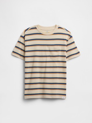 Gap Erkek Çocuk Bej Kids Everyday Soft Stripe Pocket T-Shirt