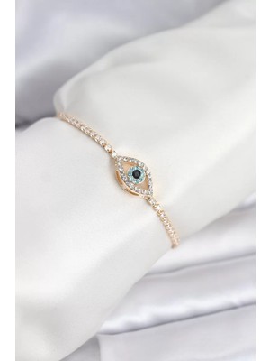 Uravas Store Göz Model Zirkon Taşlı Gold Renk Asansörlü Su Yolu Bileklik - TJ-BB8242