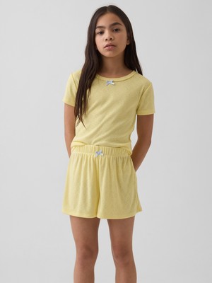 Gap Kız Çocuk Sarı Recycled Pointelle Pijama Şort Takım