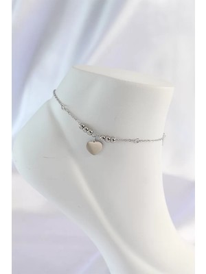 Uravas Store Çelik Gümüş Renk Zirkon Taş Detay Kalpli Halhal - TJ-HH1578