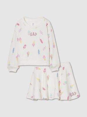 Gap Kız Bebek Beyaz Vintagesoft Terry Logo Etek Takım