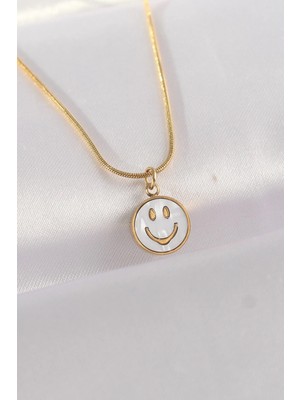 Zayka Mey Ithalat® 316L Çelik Zincir Altın Renk Mermer Desenli Minimal Smile Kolye
