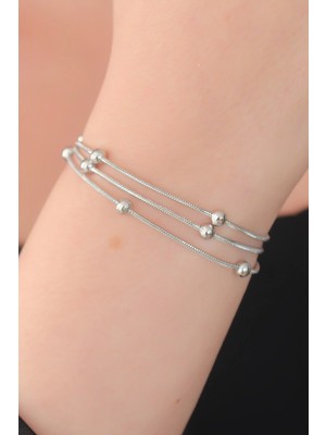 Zayka Mey Ithalat® 316L Çelik Gümüş Renk Minimal Top Figür Kadın Bileklik