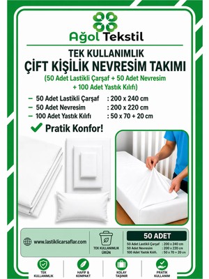 Ağol Tekstil Çift Kişilik Tek Kullanımlık Nevresim Takımı 50’li Set – Endüstriyel Paket