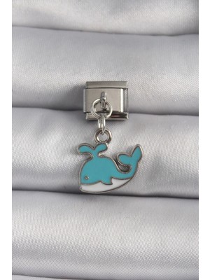 Zayka Mey Ithalat® 316L Çelik Gümüş Renk Sallantı Mavi Balina Model Nomination Charm