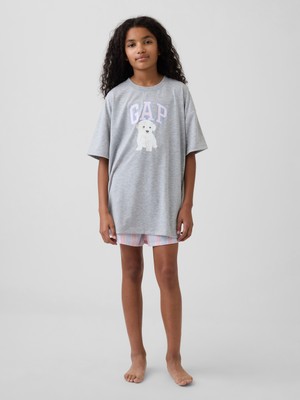Gap Kız Çocuk Gri Geri Dönüştürülmüş Oversized Grafik Logo Pijama T-Shirt