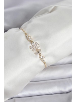 Zayka Mey Ithalat® Gold Renk Zirkon Taşlı Papatya Model Asansörlü Kadın Bileklik