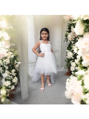 Ahsenim Bebe Kalp Yaka Tül Askı Kız Çocuk Abiye Elbise