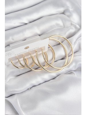Zayka Mey Ithalat® Pirinç Halka Model Gold Renk Kadın Set Küpe
