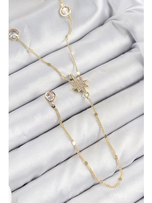 Zayka Mey Ithalat® Pirinç Zirkon Taşlı Kutup Yıldızı Model Gold Renk Y Kolye