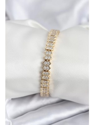Uravas Store Pirinç Vip Seri Gold Renk Zirkon Taşlı Kadın Bileklik - TJ-BB7920