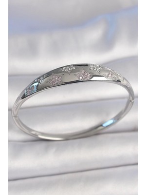 Zayka Mey Ithalat® Pirinç Gümüş Renk Zirkon Taşlı Yıldız Işlemeli Kadın Kelepçe