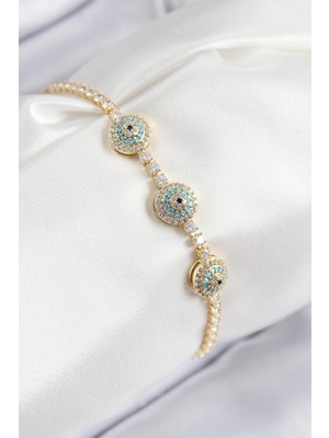 Zayka Mey Ithalat® Pirinç Zirkon Taşlı Nazar Model Gold Renk Kadın Bileklik