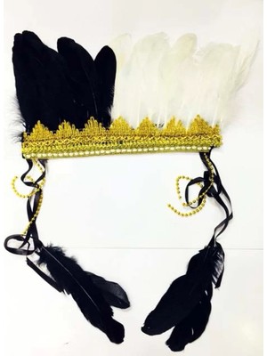 Uravas Store Siyah Beyaz Renk Tüylü Kızılderili Başlığı | Taraftar Başlığı