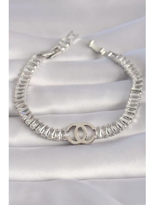 Uravas Store Pirinç Gümüş Renk Zirkon Taşlı Su Yolu Model Vip Seri Kadın Bileklik - TJ-BB5984