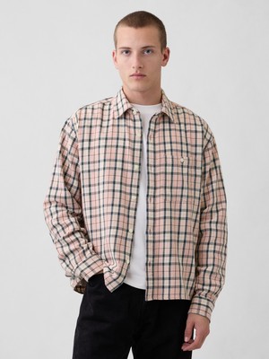 Gap Erkek Açık Pembe Sunwashed Twill Düz Kenar Gömlek