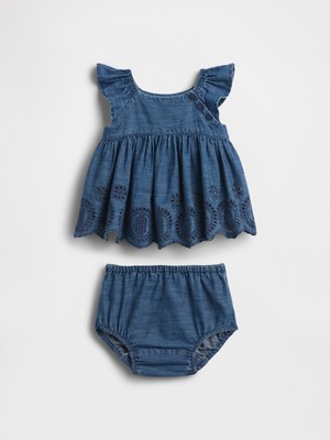 Gap Bebek Mavi Denim Eyelet Outfit Set