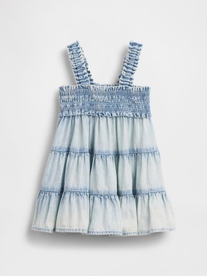 Gap Bebek Mavi Denim Tiered Elbise