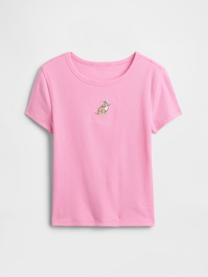 Gap Kız Çocuk Pembe Kids Ribbed Bisiklet Yaka T-Shirt