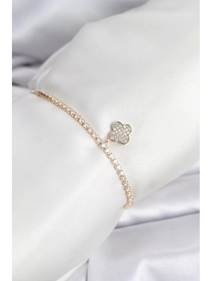 Uravas Store Yonca Model Zirkon Taşlı Gold Renk Asansörlü Su Yolu Bileklik - TJ-BB8244