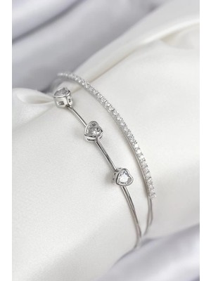 Uravas Store Pirinç Zirkon Taşlı Model Gümüş Renk Kadın Bileklik - TJ-BB7862