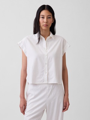 Gap Kadın Beyaz Keten Karışımı Oversize Gömlek