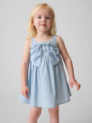 Gap Kız Bebek Mavi Denim Fiyonk Elbise