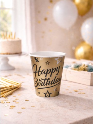 Golden Stras Happy Birthday Baskılı Altın Bardak