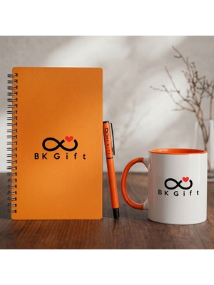BK Gift Bk Kurumsal Promosyon 10 Adet Logolu Turuncu Ahşap Defter Kalem Kupa Seti – Logolu Pastel Renkli Kurumsal Hediye Seti