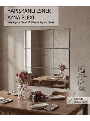 Jtoys Kendinden Yapışkanlı Akrilik Esnek Ayna 30X40 cm - Kırılmaz Dekoratif Obje